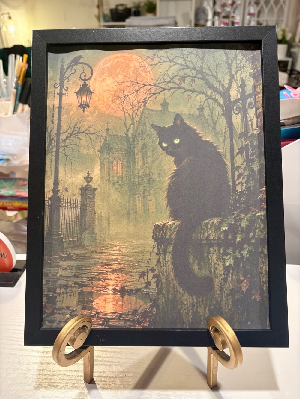 Moonlit Black Cat Gothic Framed 8x10 Art Print